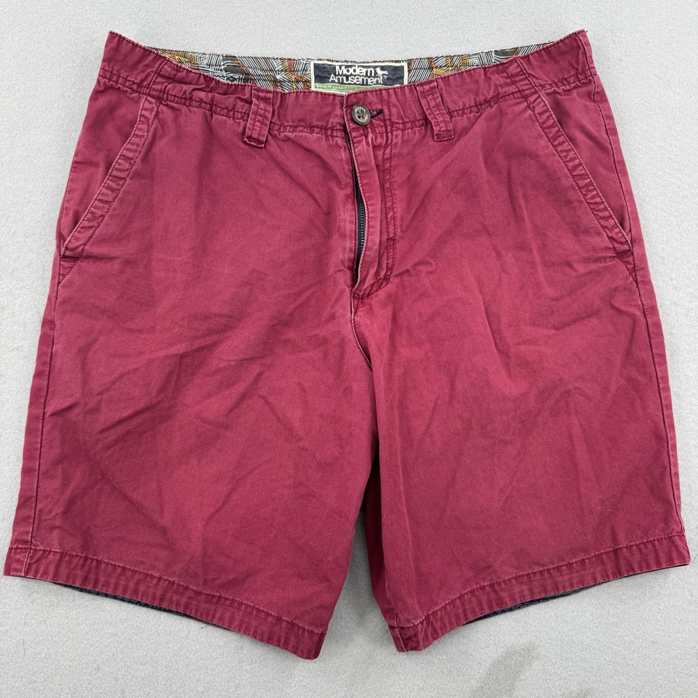 Modern Amusement Mens Burgundy Red‎ Cotton Chino Shorts Size 34 Retro Skate